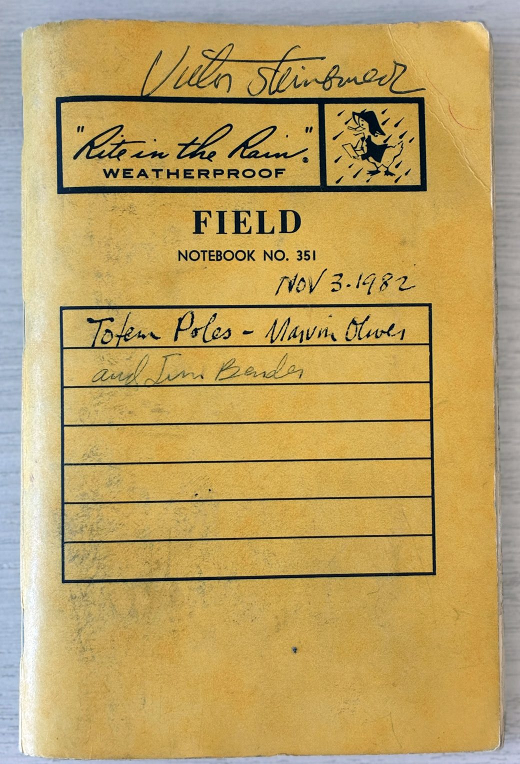 front cover of Victor Steinbrueck's totem pole logbook