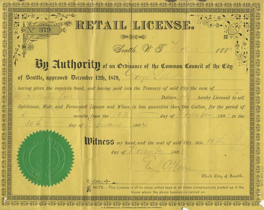 retail license with border decorations and green seal