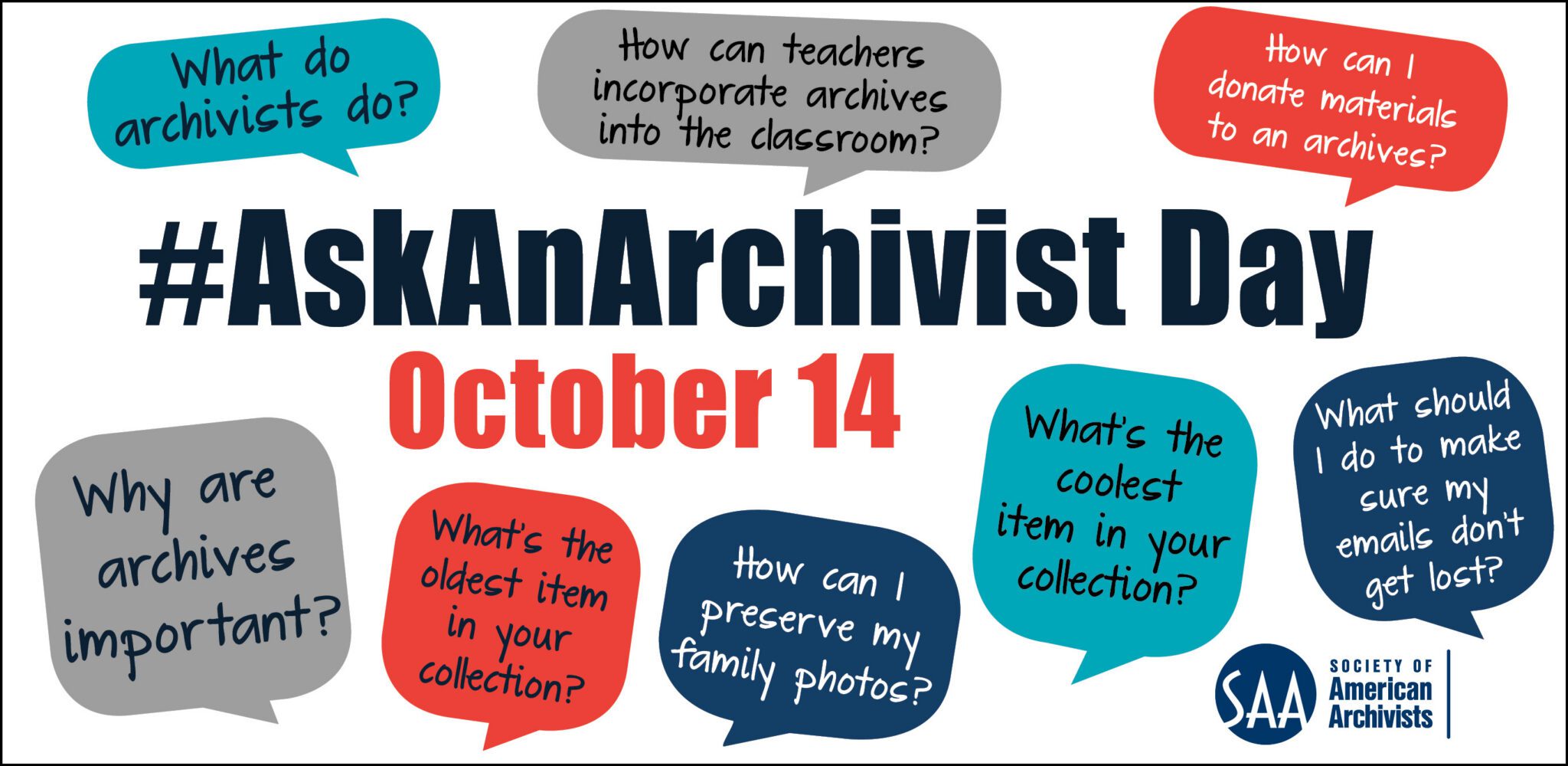 Color graphic advertising Ask An Archivist Day on October 14, 2026