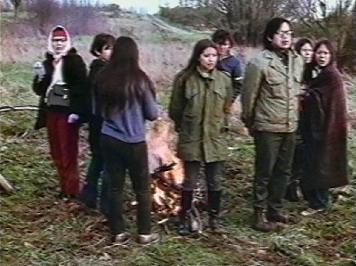 film still showing people at the Fort Lawton Takeover in 1970